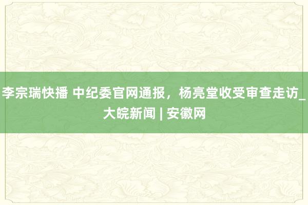 李宗瑞快播 中纪委官网通报，杨亮堂收受审查走访_大皖新闻 | 安徽网