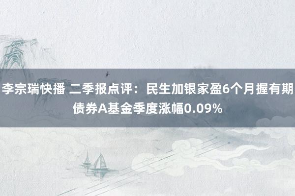 李宗瑞快播 二季报点评：民生加银家盈6个月握有期债券A基金季度涨幅0.09%