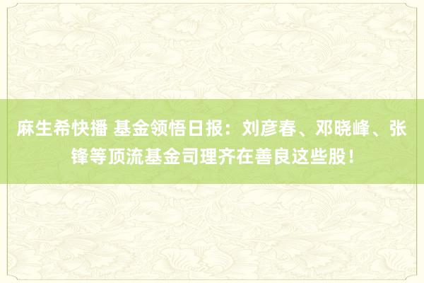 麻生希快播 基金领悟日报：刘彦春、邓晓峰、张锋等顶流基金司理齐在善良这些股！