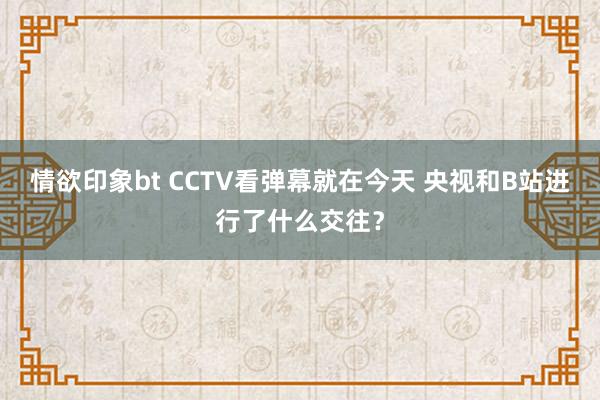 情欲印象bt CCTV看弹幕就在今天 央视和B站进行了什么交往？